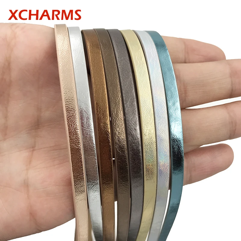 Плоский шнур из искусственной кожи XCHARMS 1 метр x 5 мм веревка с матовой