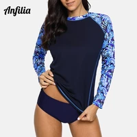 anfilia womens long sleeve rashguard retro floral print quick drying shirt surfing top hiking shirts rash guard upf50 t shirts