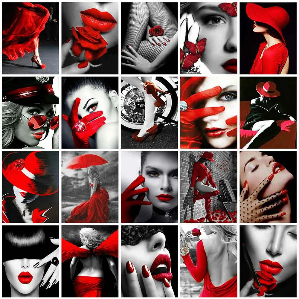 Алмазная вышивка красного и черного цветов 5D DIY алмазная живопись Женщина