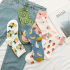 Новинка, весенние хлопковые носки с рисунком фруктов, арбуза, лимон, клубника, банан, авокадо, женские носки в Корейском стиле, модные уличные носки