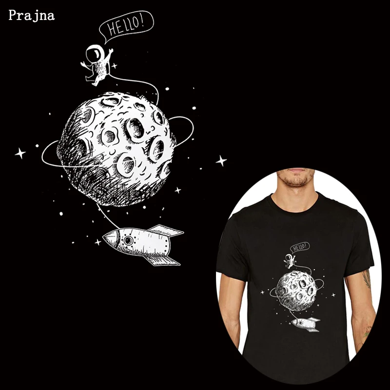 Prajna Space Moon Rocket Iron On Transfers For Man Футболка аппликация термопереводные наклейки Патчи