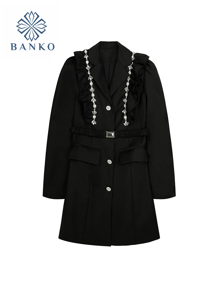 

Женское платье с отложным воротником, элегантное черное платье-туника с длинным рукавом, трапециевидная мини-юбка для офиса, модель 2022 в Кор...