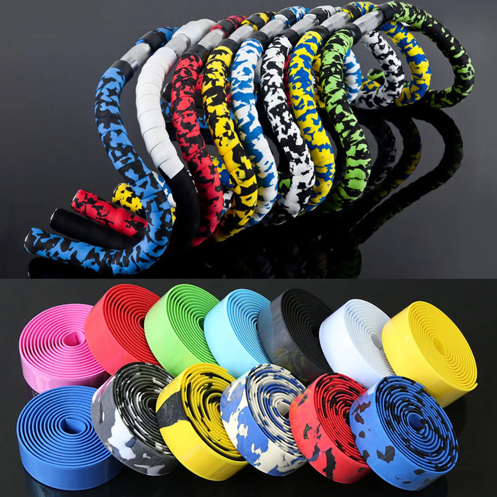 

Road Racing Bike Cycling Hand Grips Handle Bar Tapes Bicycle Handlebar Tape Wraps Solid & Camouflage Color with 2 Bar End Plugs