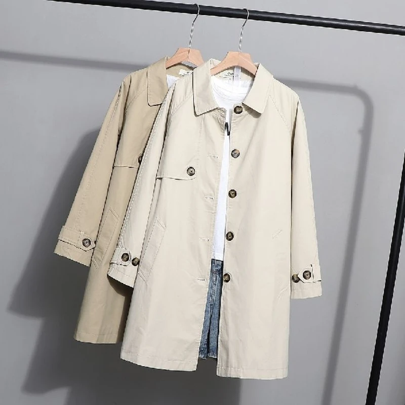 

Trench Coat Simple Retro Spring Autumn Clothing For Women Single Breasted Trenchcoat Apricot/Khaki Color Casual Outwear Korean