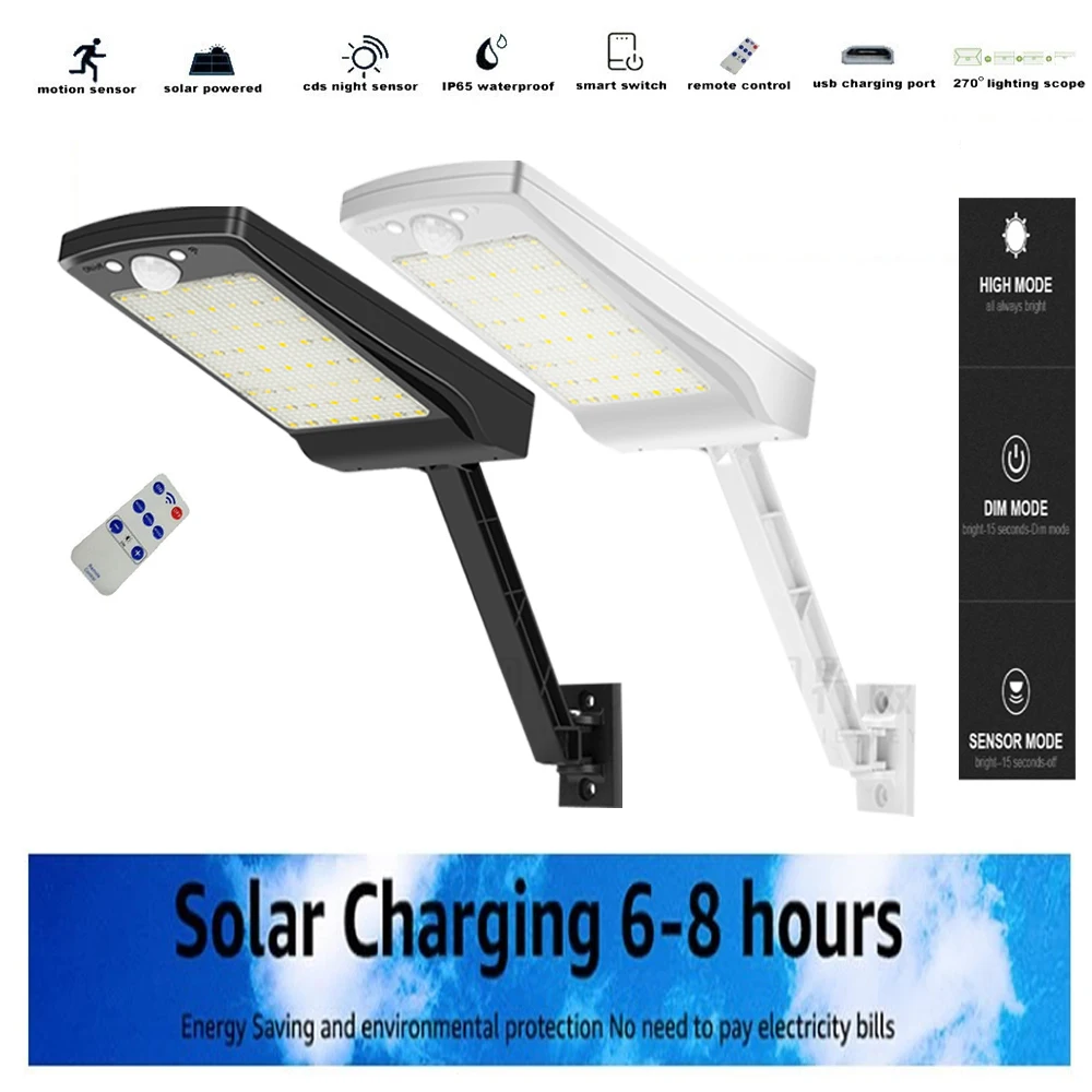 

LED Outdoor Street Lamp Solar Motion Sensor Wall Light with Remote Control Waterproof Adjustable Garden Lamp
