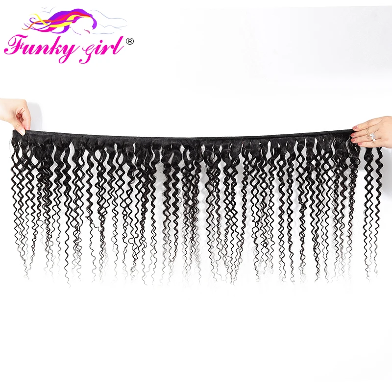Funky Girl 13*4 уха к уху кружева Fronal Закрытие с пучками Малайзии кудрявые вьющиеся человеческие волосы пучки с доводчиком не-remy волос