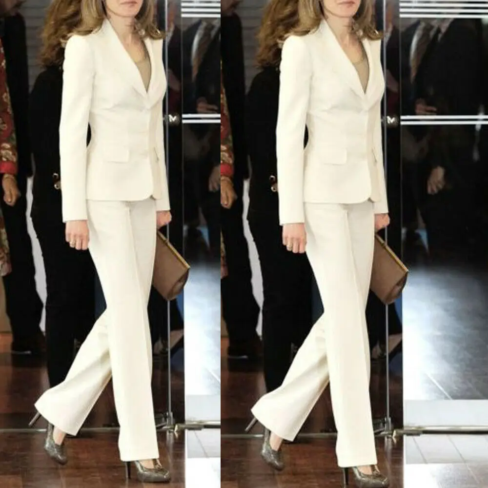 White Women Ladies Fashion Office Business Tuxedos 2 Piece Work Wear Suit Custom Made