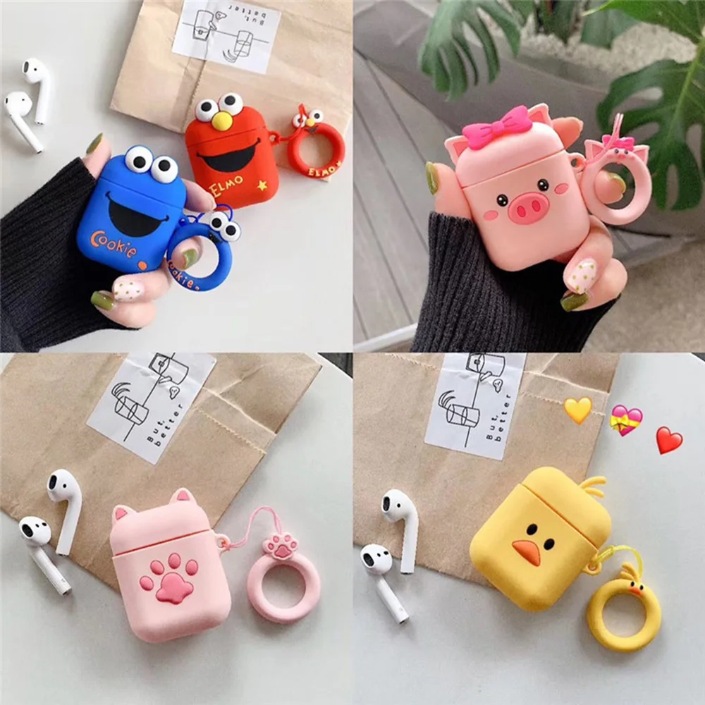 Cute Cartoon Earphone Case For Airpods 2 Cover Soft Silicone Slim Earphone Cover For Airpods Case Bag Protective Strap or Hook
