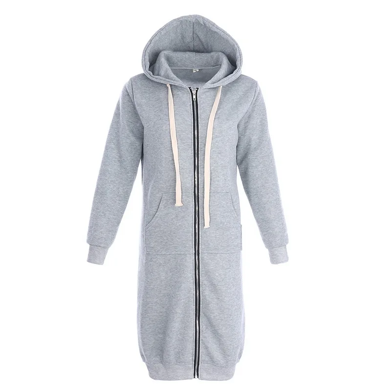 grey LITTHING осень зима Модные женские длинные толстовки Толстовка пальто молнии Верхняя одежда куртка с капюшоном плюс размер 5XL Верхняя одежда Топы - Цвет: grey
