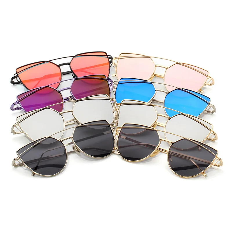 

New Fashion Cat Eye Sunglasses Women Luxury Brand Design Mirror Lens Vintage Sun Glasses Rose Gold Metal UV400 vintage