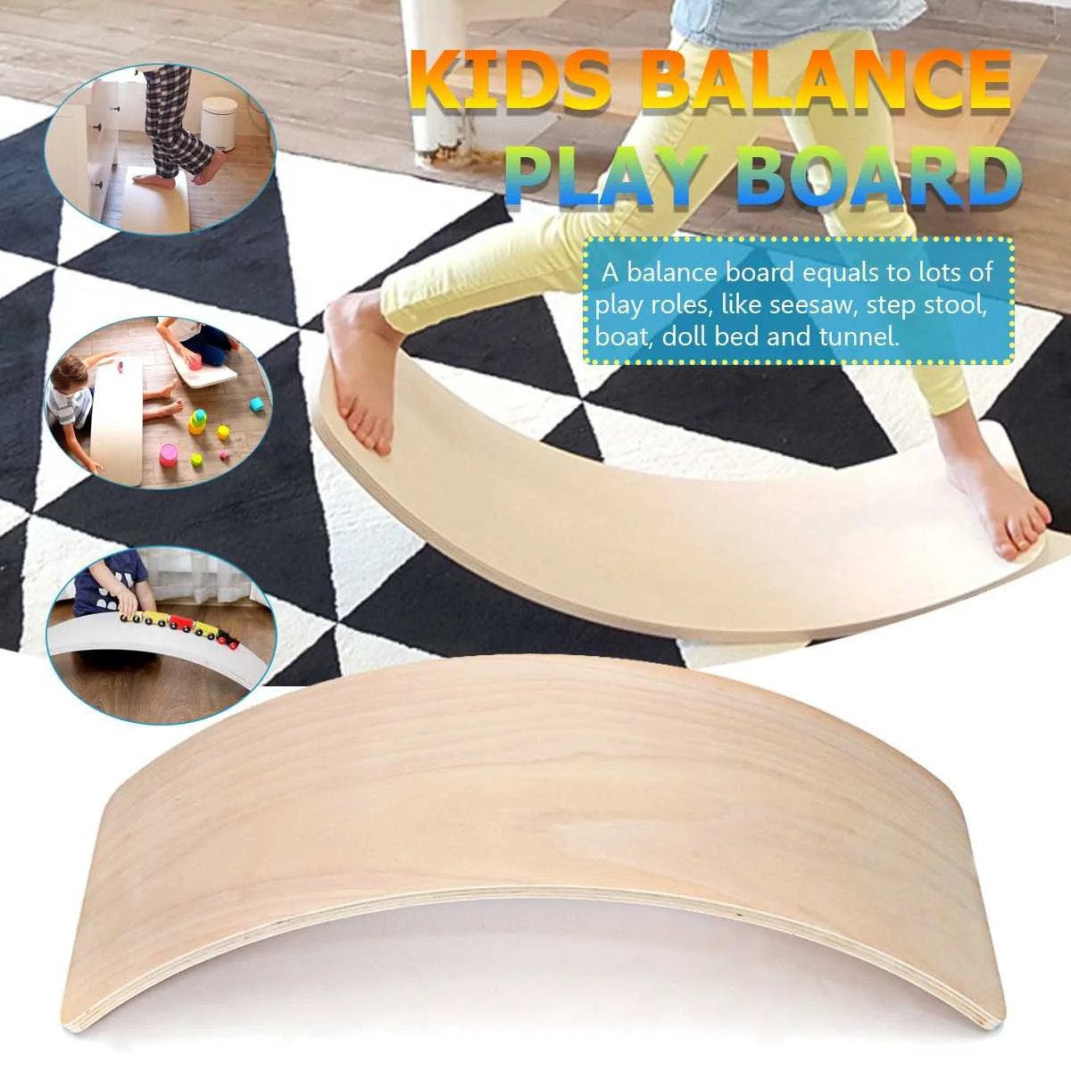

Children's Wooden Balance Board Toys Intelligence Workout Twist Training Seesaw Sports Games Yoga Practice Bending Curved Board