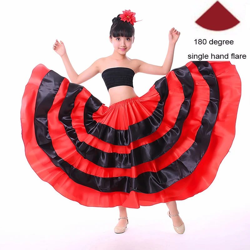 Color4 180degree Высококачественная сатиновая Мягкая красная черная юбка для девочек-подростков, испанское фламенко, полосатая шикарная одежда для бальных танцев, сценическое платье - Цвет: Color4 180degree