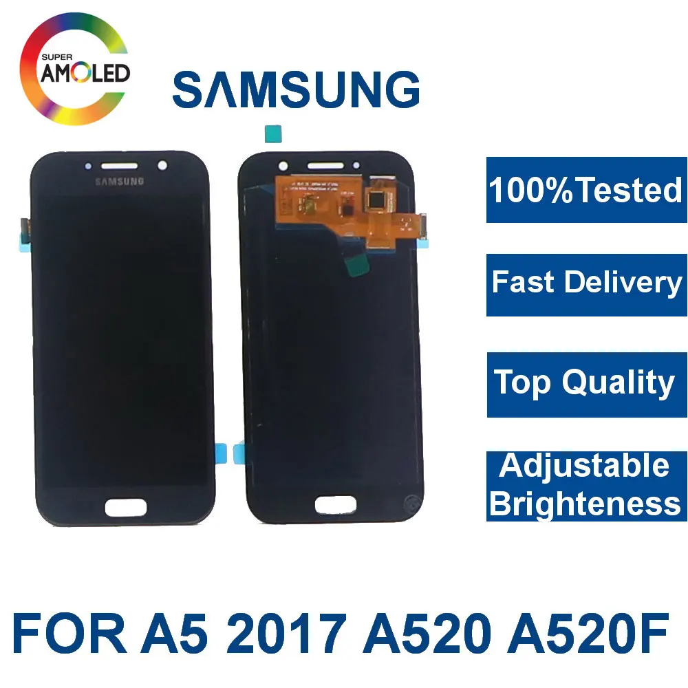 Протестированный супер AMOLED lcd для Samsung Galaxy A5 A520 A520F SM-A520F телефон lcd дисплей кодирующий преобразователь сенсорного экрана в сборе