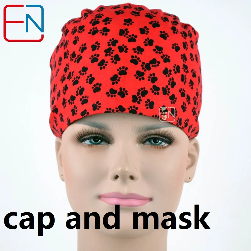 cap and mask Hennar для женщин скраб шапки медицинские доктора медсестры напечатаны больницы клинические хирургические аксессуары хлопок Новые головные уборы наборы масок - Цвет: cap and mask