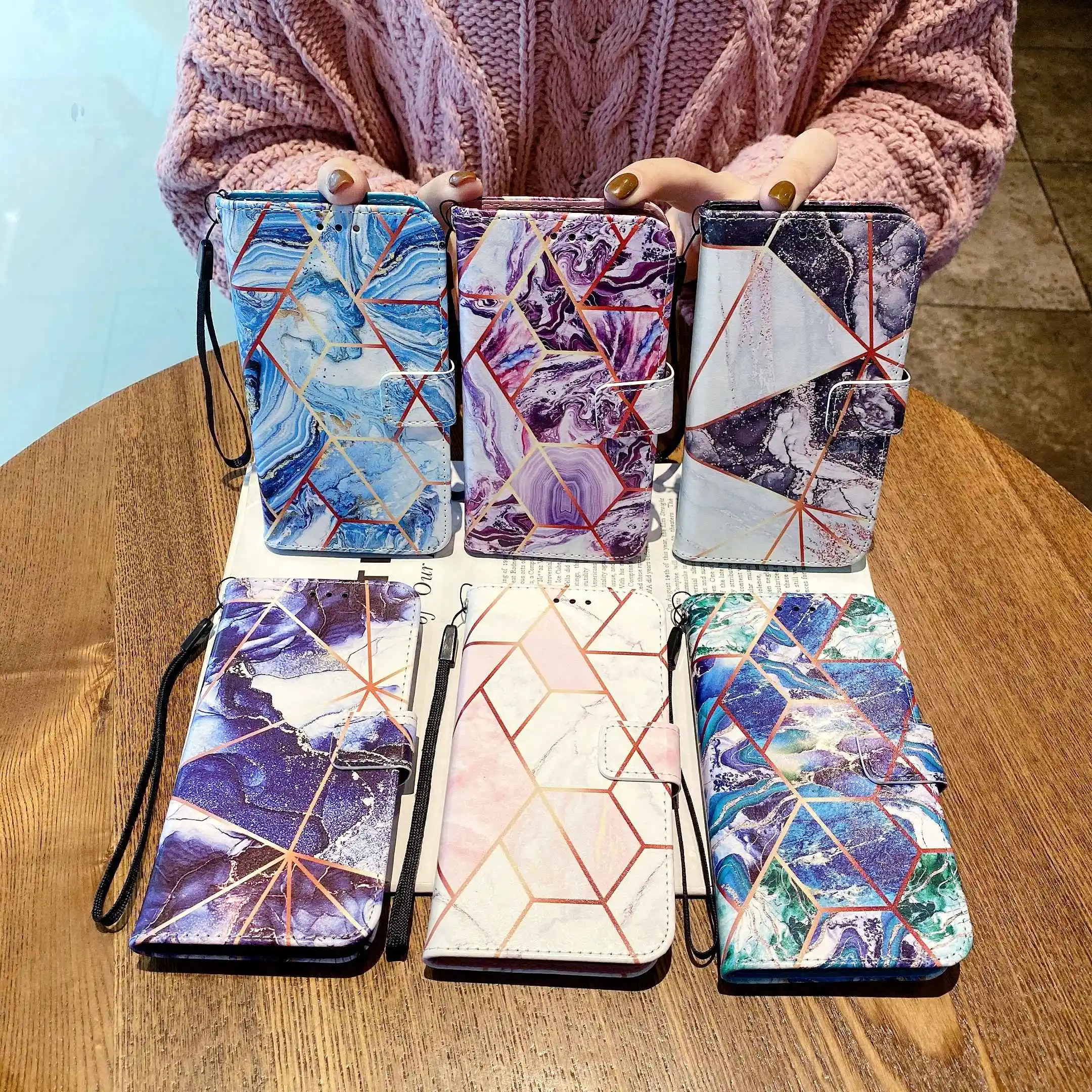 

Phone Case for OnePlus 9 Pro 8T Flip Coque Wallet PU Leather Geometric Pattern Full Protection Cover Funda Bag