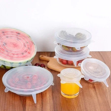 6pcs Silicone Strech Lid Reusable Cover Food Grade Silicone Lids Elastic Cap Universal Cooking Kitchen Tool Silicone Strech Lid