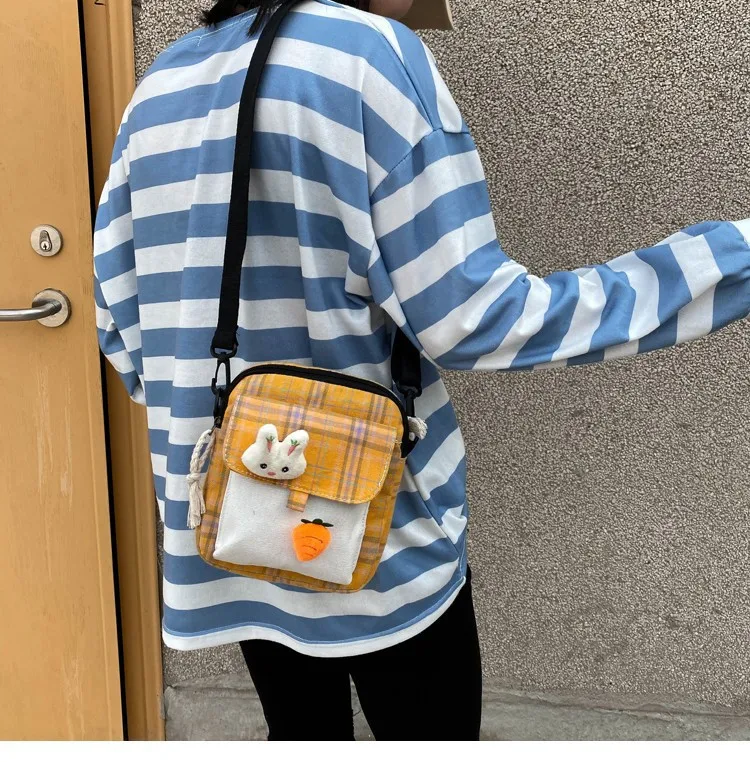 

Fashion mini ladies one-shoulder canvas bag new literary net red stitching double pocket zipper student travel messenger bag