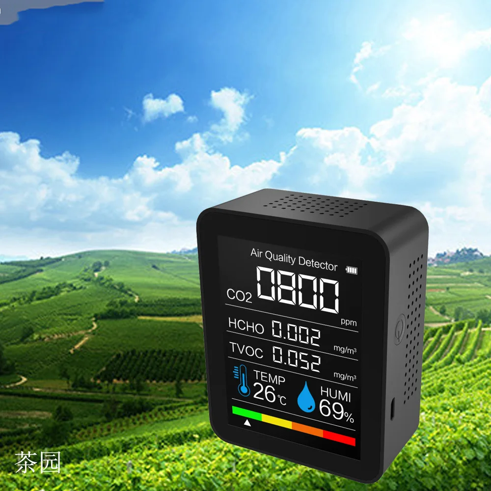

NEW 5 in1 CO2 Meter Digital Temperature Humidity Sensor Tester Portable Air Quality Monitor Carbon Dioxide TVOC HCHO Detector