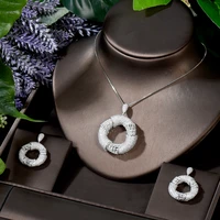 hibride elegant round shape long big pendientes cubic zirconia necklace sets white color african jewelry set for wedding n 1676