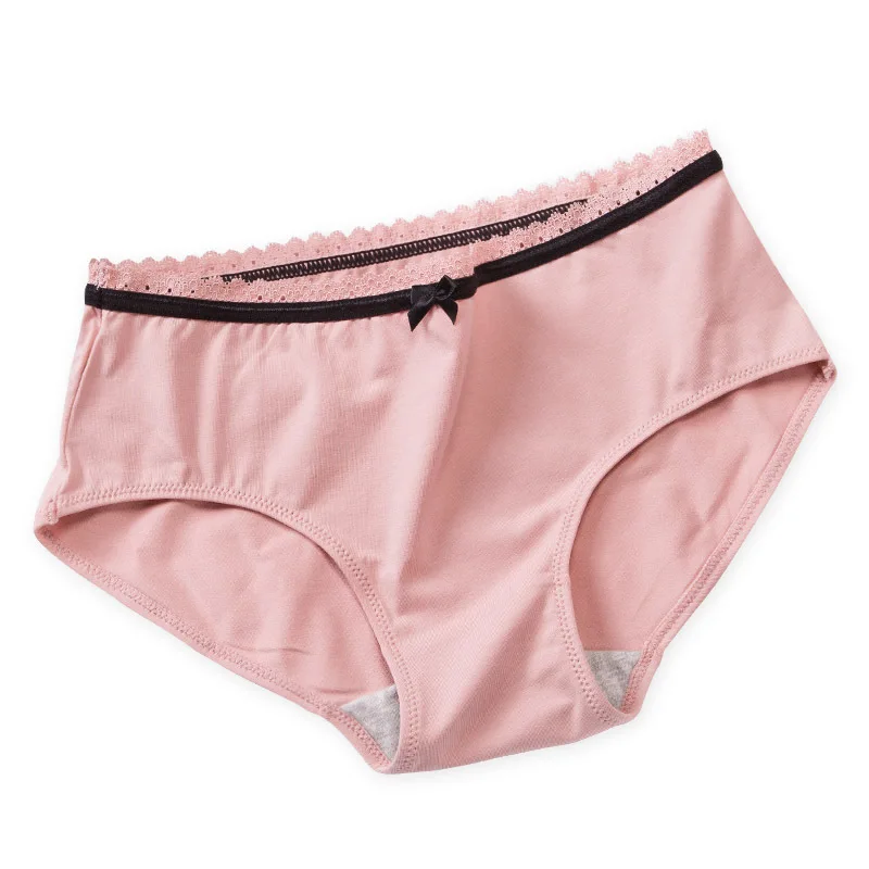 

New Breathable Seamless Underwear Ms Breifs Solid Color Cotton Lace Bow zhong gao yao Panties 1904