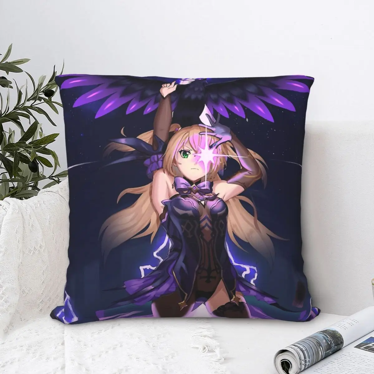 

Fischl Throw Pillow Case Genshin Impact Backpack Hugpillow Covers DIY Printed Fashion For Sofa Decor