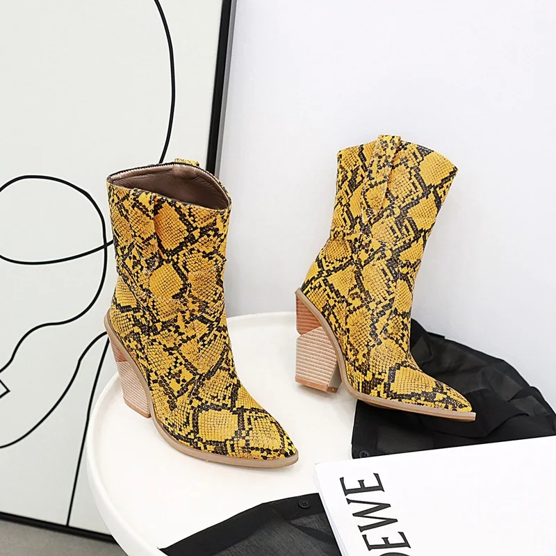 

EGONERY Cool Woman Western Boots Spring Autumn Pointed Toe 9.5cm Super High Heels women's Shoes Sexy mid-calf Boots 33-45CN