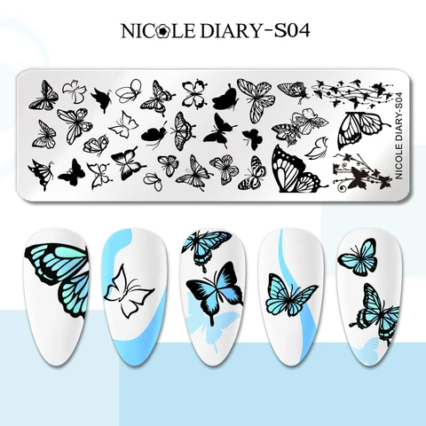 Николь дневник бабочка пластины для штамповки ногтей абстрактный уход за кожей лица, для линейных печатей Шаблоны пресс-форм в форме цветка с геометрическим рисунком, трафарет