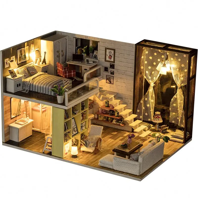 

toys children DIY wooden doll house , miniatura and s diy miniature kit