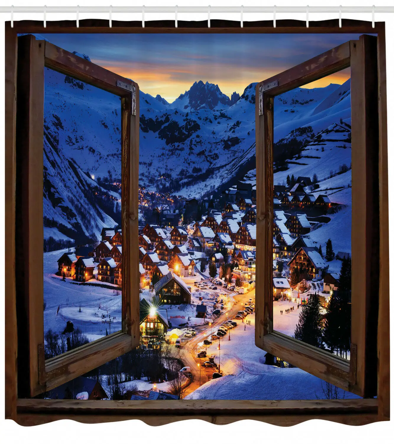 

Landscape Shower Curtain Winter Season Town Print for Bathroom
