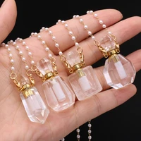 fashion clear quartz perfume bottle necklace natural stone crystal essential oil vial pearls chain necklace exquisite jewelry