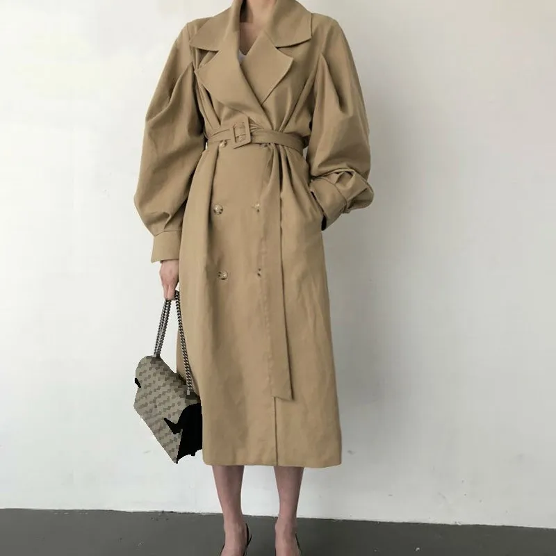 Женская ветровка с поясом на талии длинное пальто большого размера пуговицах