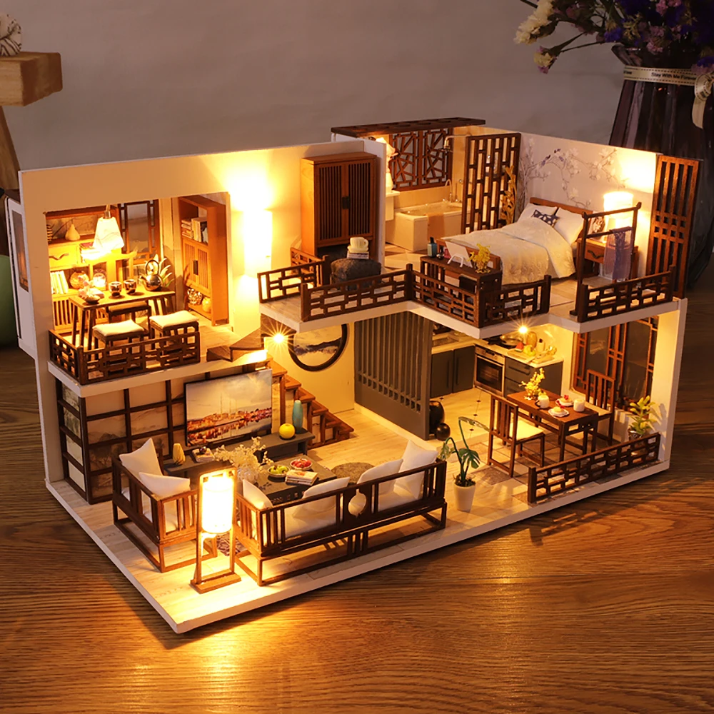 cutebee diy dollhouse kit romantic japanese elements wooden miniature dollhouse doll house furniture toys birthday gift free global shipping
