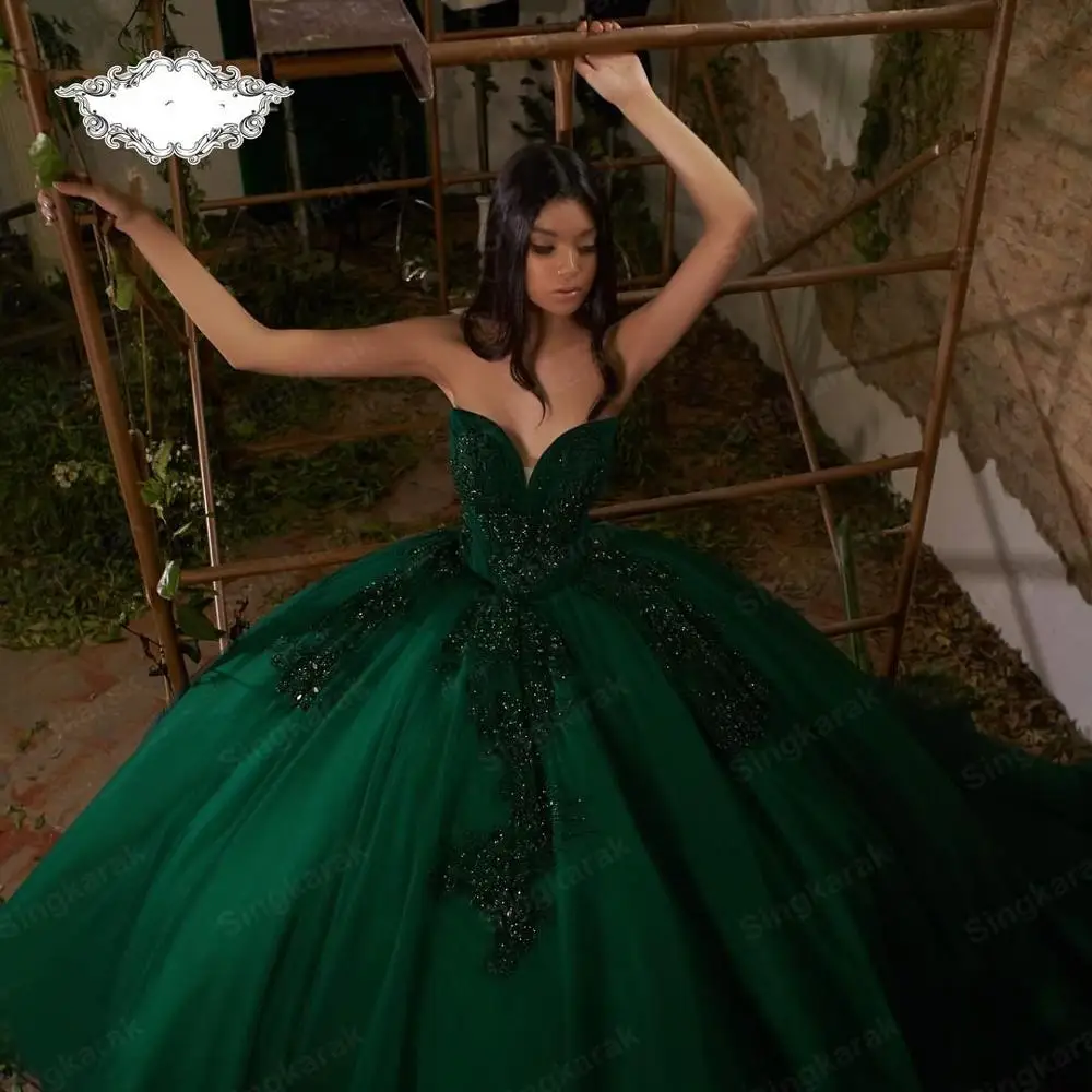 Милое темно-зеленое платье принцессы 16 дюймов бальное из тюля для торжественных