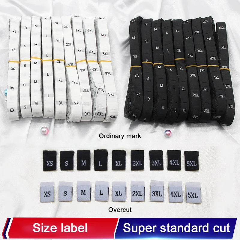 100 шт. бирки размера для одежды рубашки белая/черная Дамасская полиэфирная ткань
