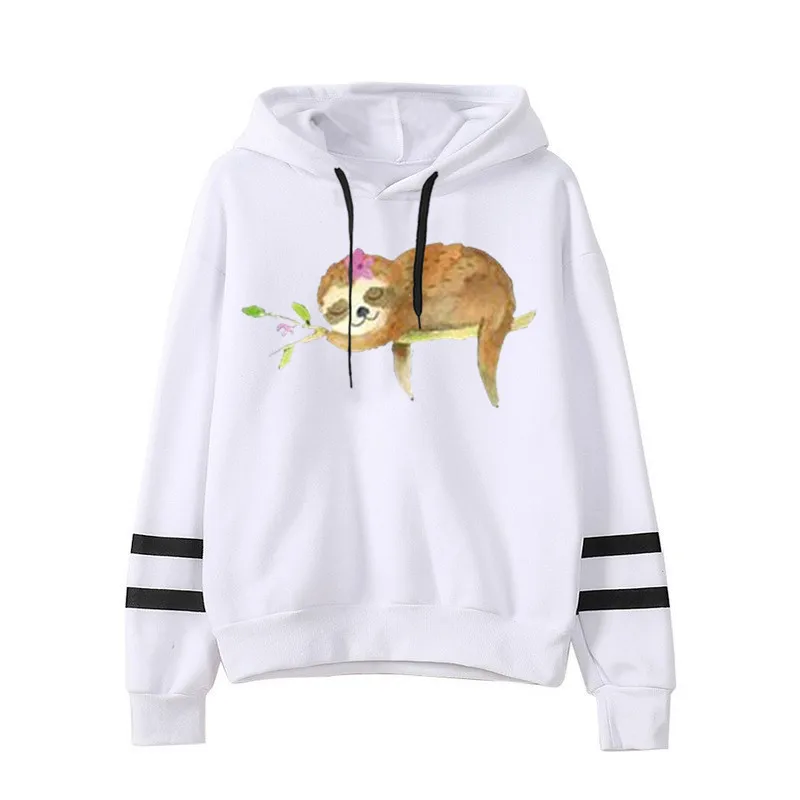 

Women Hoodie Sloth Printed Hoodies Women Double Striped Long Sleeve Fleece Sweatshirt with Hat Girls Pullovers Winter