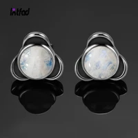 925 sterling silver round natural moonstone stud earrings elegant jewelry for women engagement wedding party anniversary gift