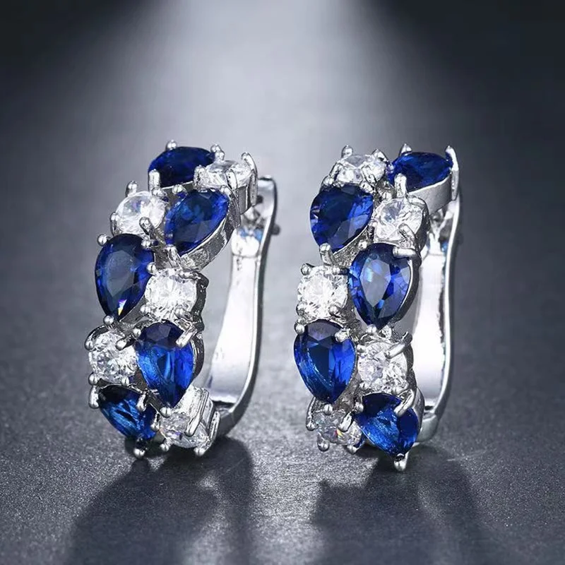 

Fashion Charm 3 Colors Water Drop Shaped Stud Earrings for Women Girl Elegant AAA Zircon Crystal Rhinestone Jewelry