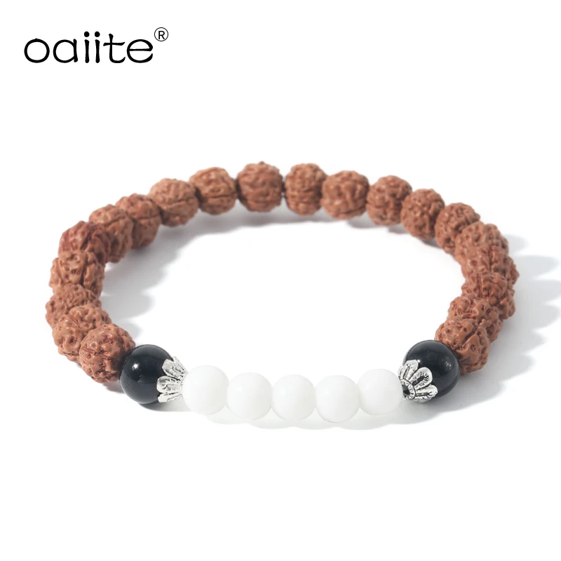 

OAIITE Mala Beads Rudraksha Necklace Set, White Crystal 108 Charm Yoga Prayer Jewelry ,healing Reiki Energy Bracelet Men Women