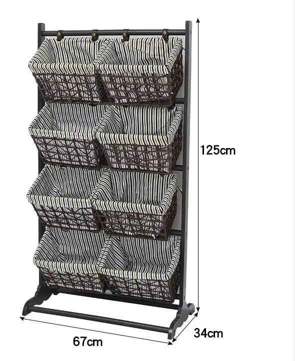

Household hanging basket shelving wooden floor-fall toy baskets rattan woven rack debris sitting room shelf multi-storey