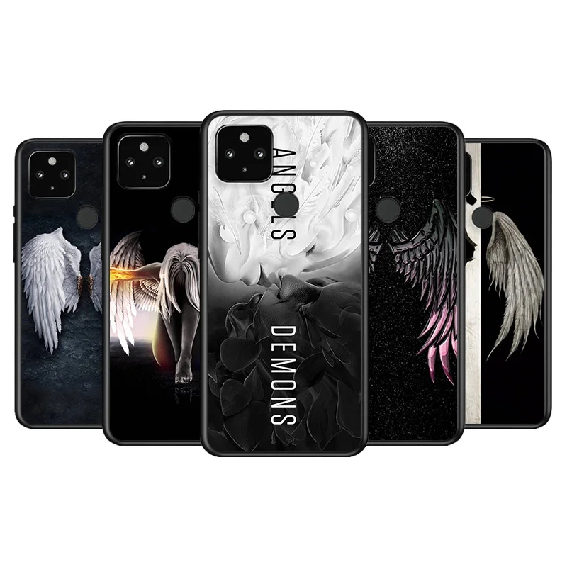 

Angel Fallen Wing Soft TPU Silicone Black Cover For Google Pixel 5 4A 5G 4 XL Phone Case
