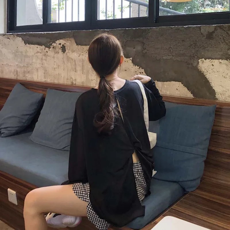 Осенняя Корейская однотонная дизайнерская тонкая женская рубашка Hzirip с круглым