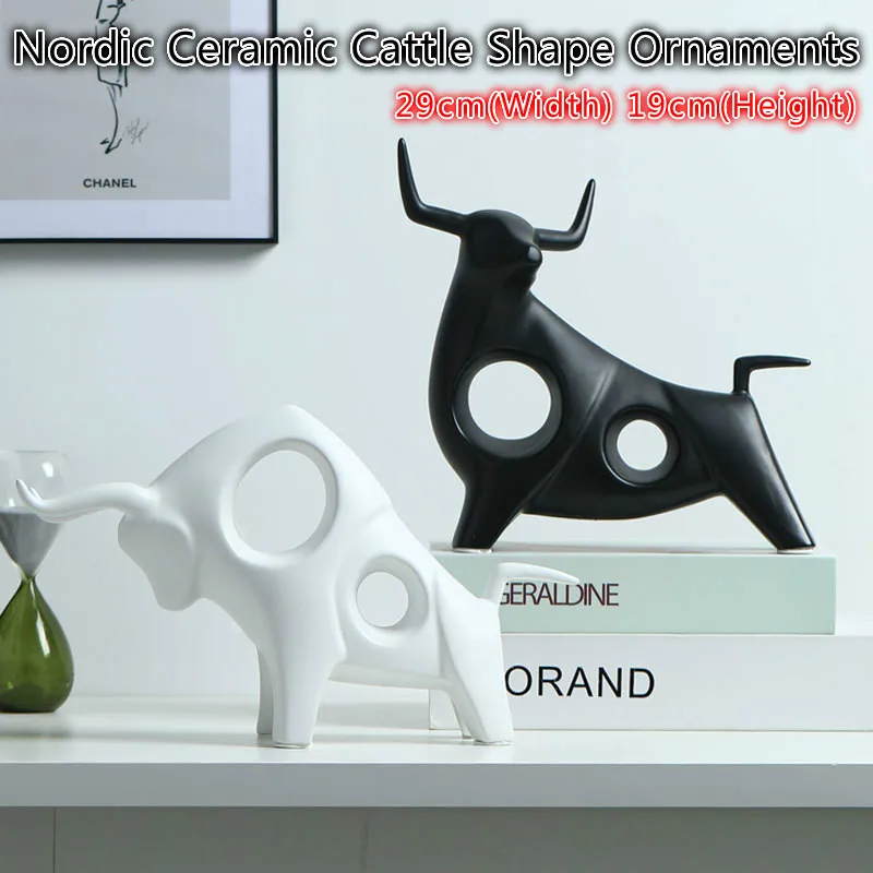

Nordic Ceramic Cattle Shape Ornaments Home Cabinet Decorations Ins Porcelain Animal Figurine Bull Miniatures Decor Craft