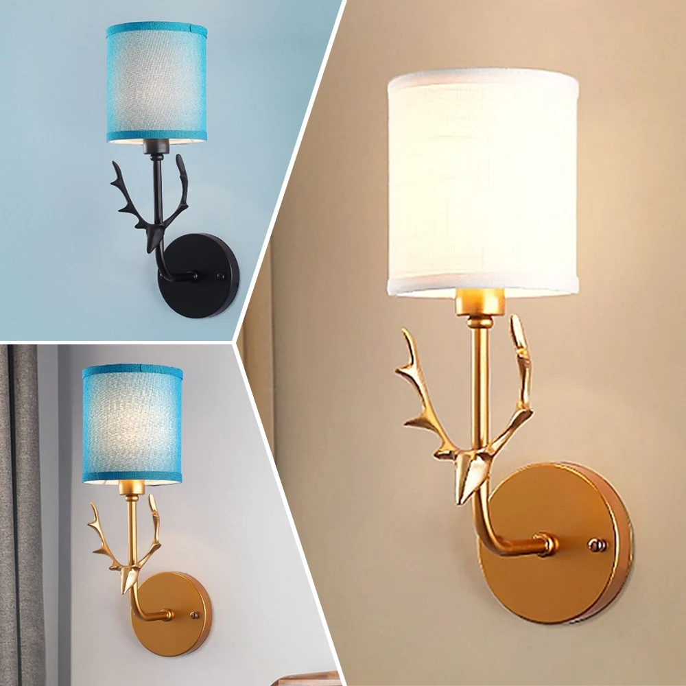 

Современная светодиодный ативная светодиодная настенная лампа, тканевый абажур в виде головы оленя, прикроватная лампа для гостиной, спаль...