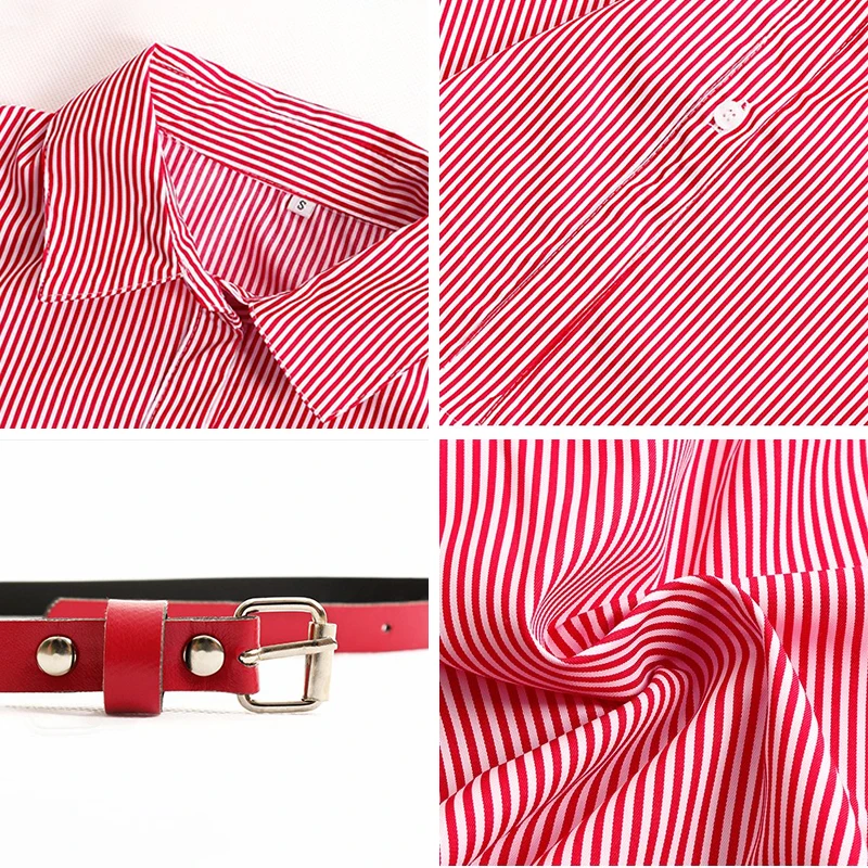 

Spring Autumn Casual Striped Button Belt Dresses Women Turn -Down Collar Full Sleeves Dress Mini Vestidos S -Xl