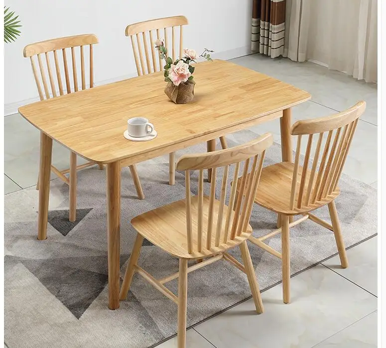 

Rectangular solid wood dining table small family dining table and chair
