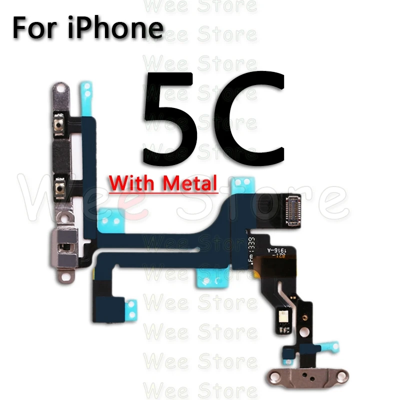 Высокое качество для iPhone 6, 6s, 7, 8 Plus, 5, 5S, SE, 5C, кнопки отключения звука и громкости, гибкий кабель с металлическим держателем, запчасти - Color: For iPhone 5C