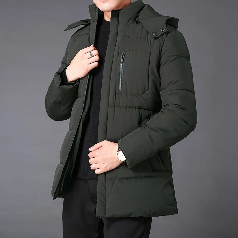 New Men's Winter Down Jacket High Quality Thick Winter Middle-Aged Warm Long Coat Cotton Clothes Men Parkas - Цвет: Армейский зеленый