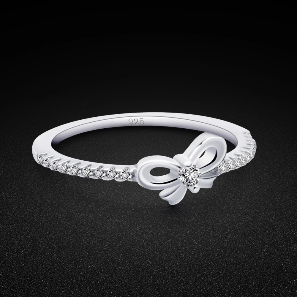 

Fashion Vintage Ring For Women Wedding Minimalist 925 Sterling Silver Ring Charm Jewelry Bow 6-8 # Size Accessories Gift