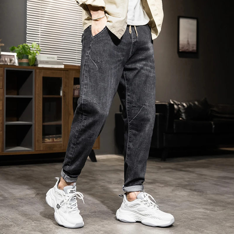 Джинсы-скинни мужские Huncher винтажные зауженные черные штаны для улицы весны 2021 |