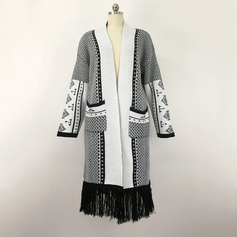 Осенне-зимнее шерстяное пальто женские с бахромой свитер большого размера